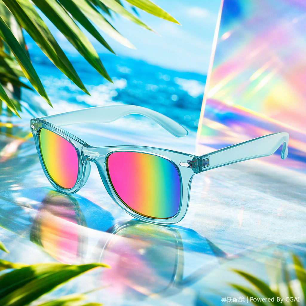 Moda arco iris reflectores gafas de sol montura azul claro hombre y mujer tendencia polarizado gafas de sol protección uv Specification image