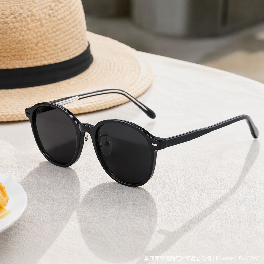 Fashionable and versatile black round-framed polarized sunglasses, trendy sunglasses for both men and women, and UV-resistant sunglasses details Picture