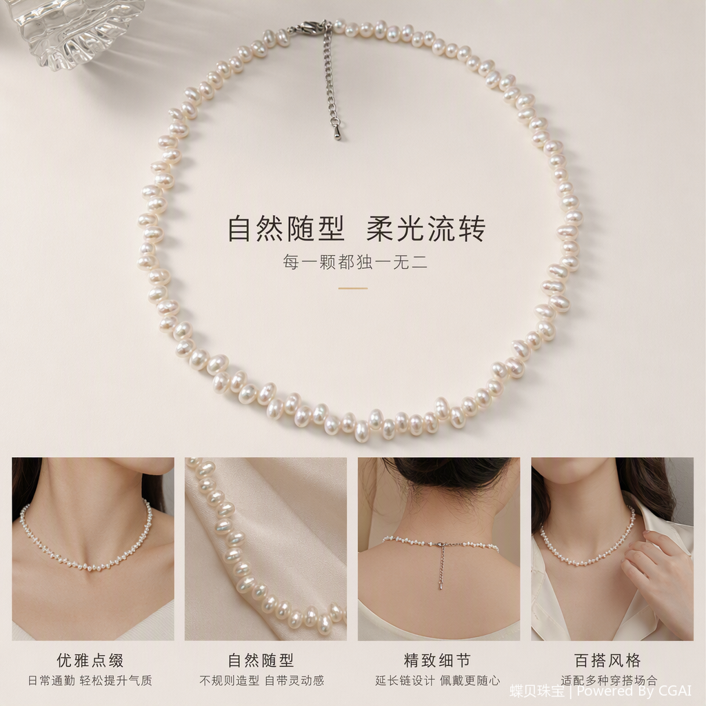Elegant white pearl necklace, simple and versatile for women, fashionable as a gift or jewelry accessory