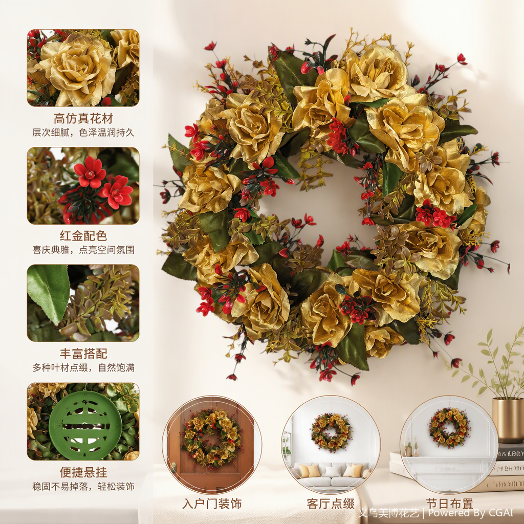Golden rose garlands, hand-woven wedding decorations, headwear, festival gifts, promotional items, wedding supplies