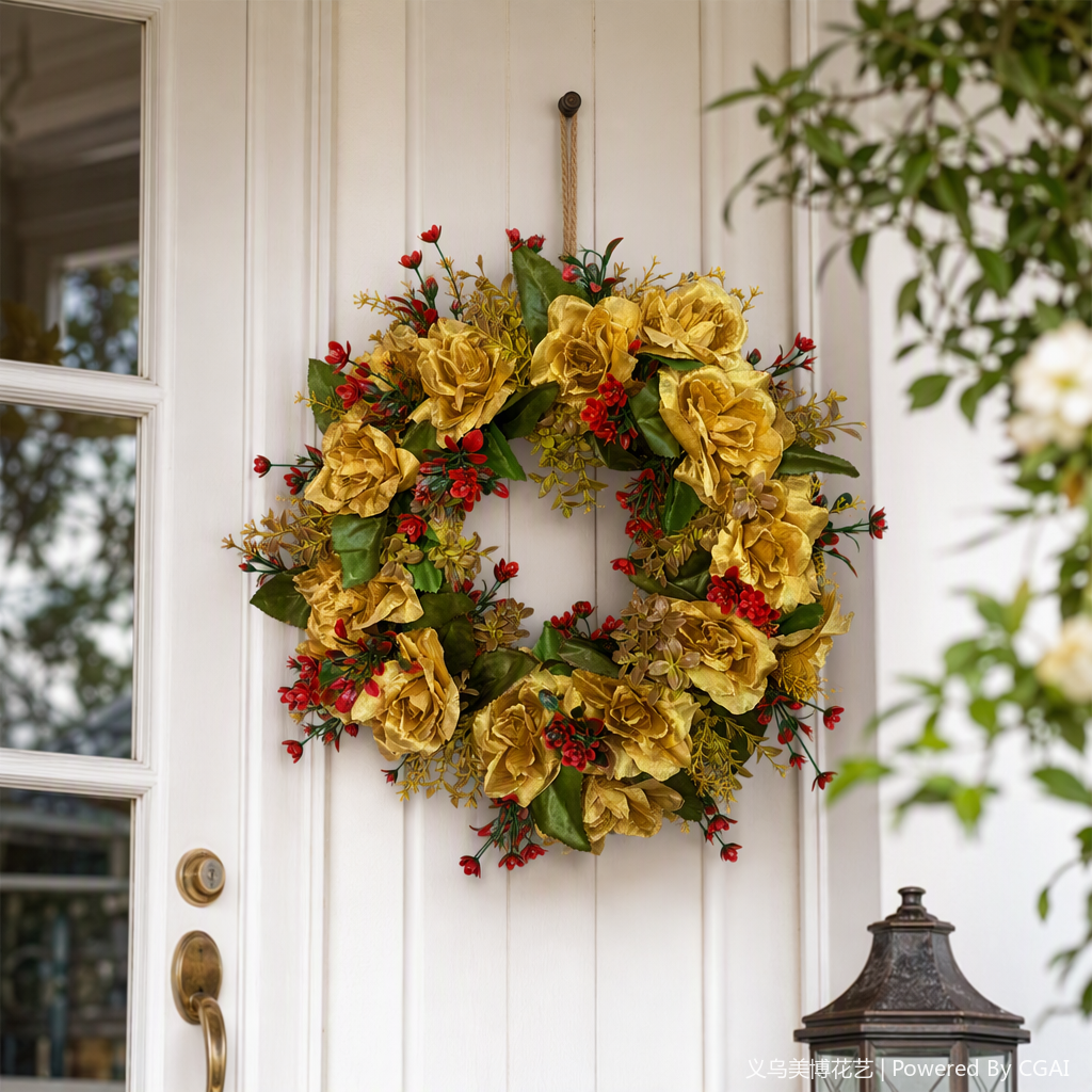 Golden rose garlands, hand-woven wedding decorations, headwear, festival gifts, promotional items, wedding supplies details Picture