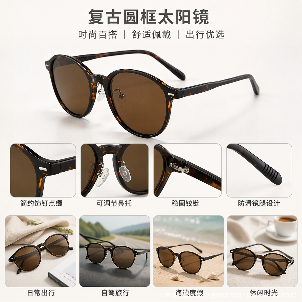Fashionable and retro tortoiseshell polarized sunglasses, unisex UV protection sunglasses, a trendy style