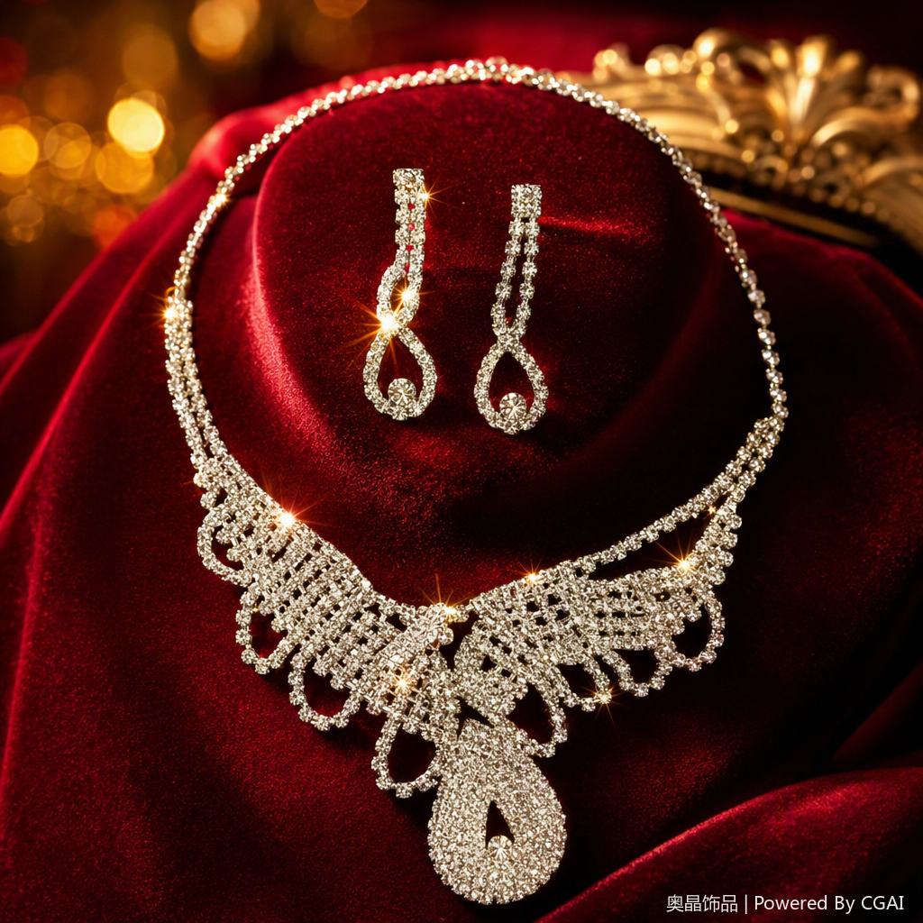 Shining silver diamond-encrusted set, necklace, earrings, simple and fashionable accessories, couple's gift Specification image
