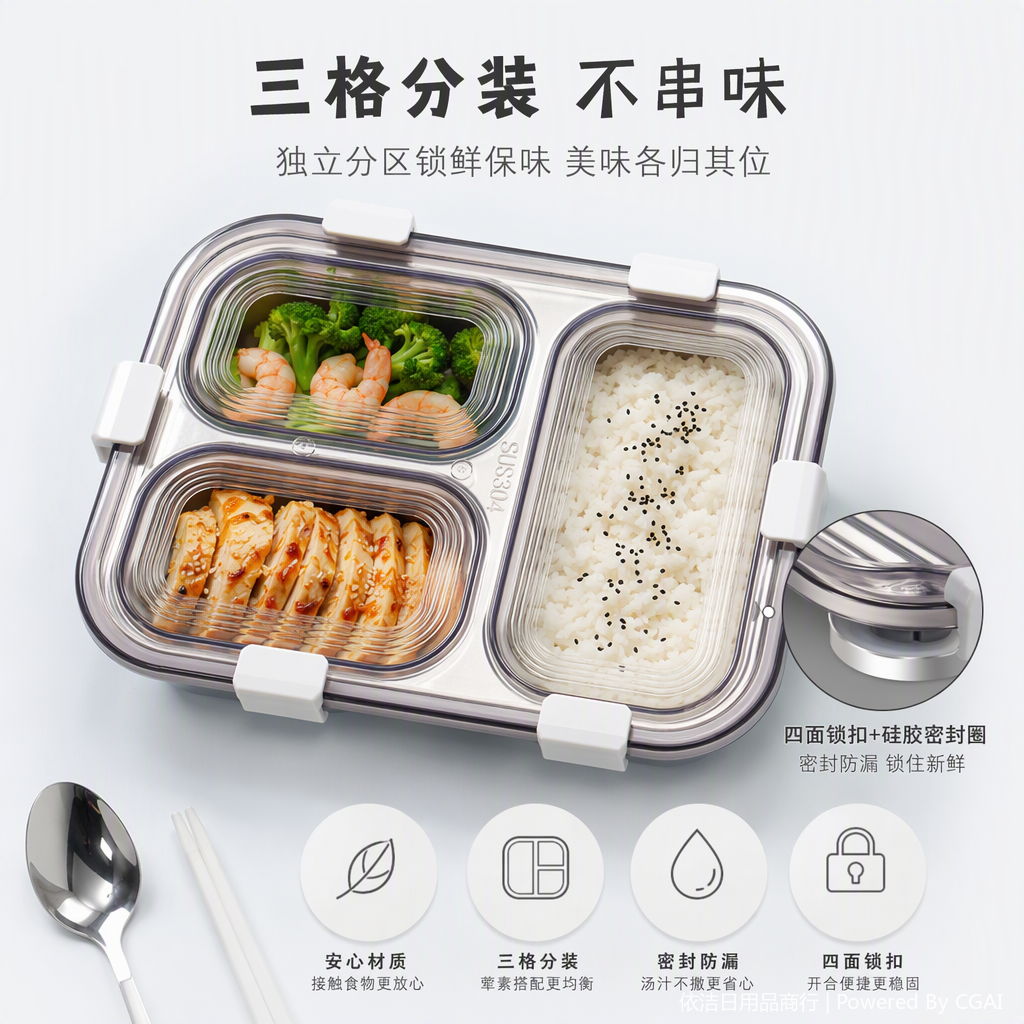Caja sellada multifuncional caja de almuerzo portátil caja de comida de plástico casera con tapa contenedor de almacenamiento resistente al calor