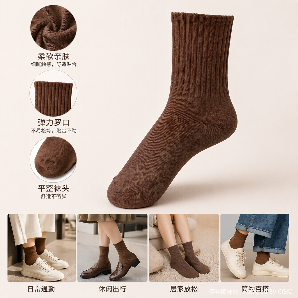 时尚休闲棕色竖条纹短袜透气舒适百搭潮流运动袜子男女款
