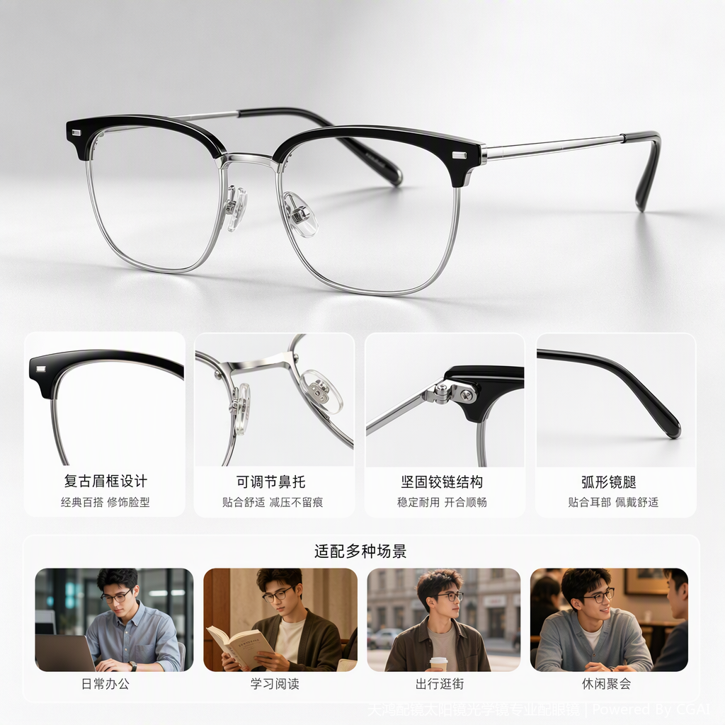Fashionable and lightweight frame glasses, suitable for both men and women, simple and trendy spectacle frame accessories, versatile Application Scenario