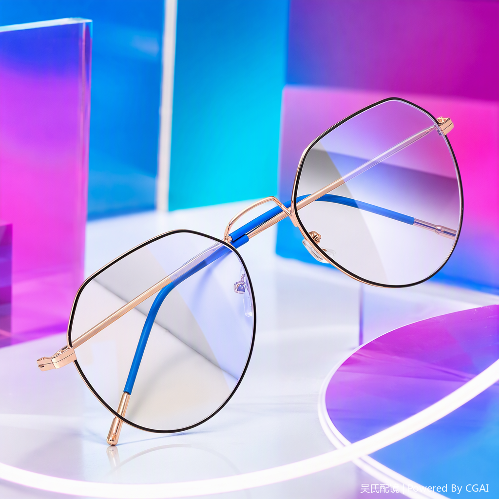إطارات ذهبية، مرآة زرقاء، نظارات الساقين، نوع من الراحة والراحة للرجال والنساء Specification image