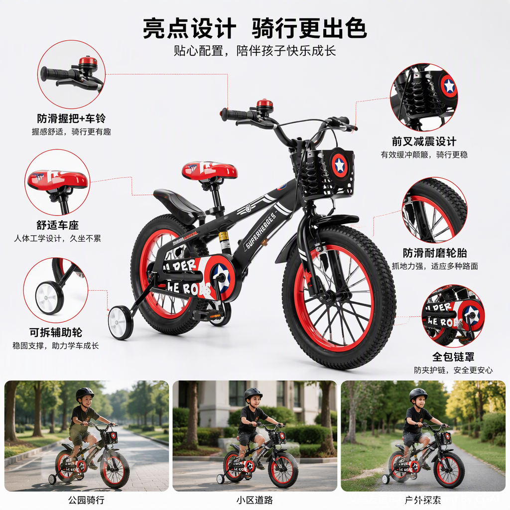 儿童彩色轻便自行车童趣款安全耐用适合学步骑行运动户外用品