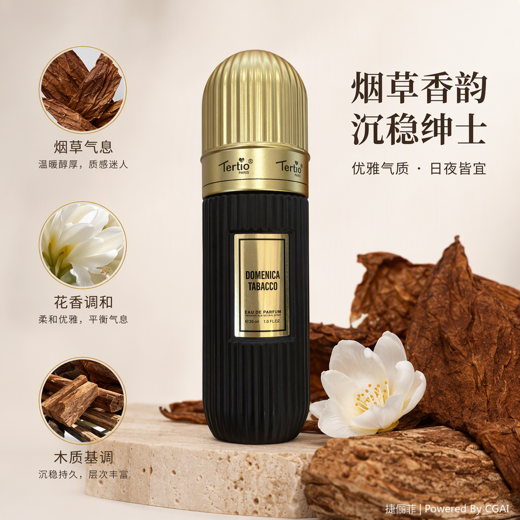 Golden bottle cap, black bottle body, fashionable, simple and high-end fragrance container, gift decoration