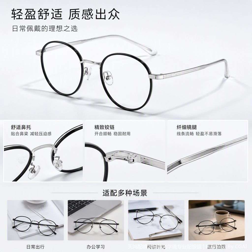 Fashionable and lightweight metal-framed glasses for both men and women, high-definition anti-blue light eye-protecting frames, trendy styles details Picture