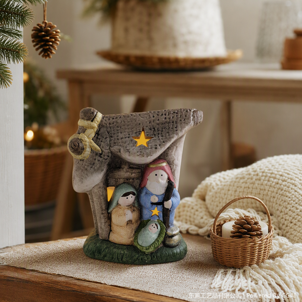 Painted Christmas ceramic ornaments, scenes of the Nativity of Jesus, Christmas decorations, family living room display gifts details Picture