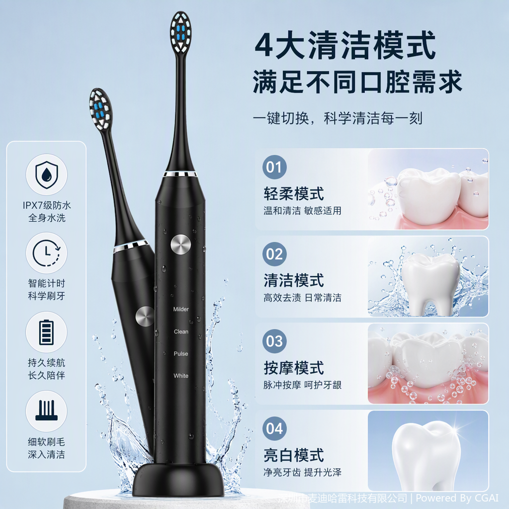 Multi-functional rechargeable electric toothbrush for adults and children, deep cleaning, waterproof portable household appliance Application Scenario