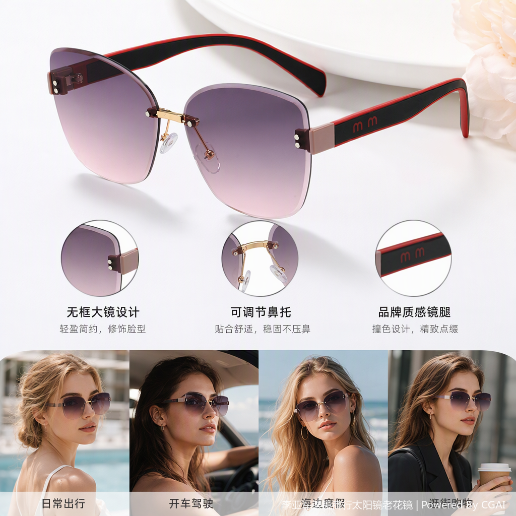 Fashionable and trendy polarized sunglasses for both men and women, red and black gradient lenses, UV protection casual sunglasses