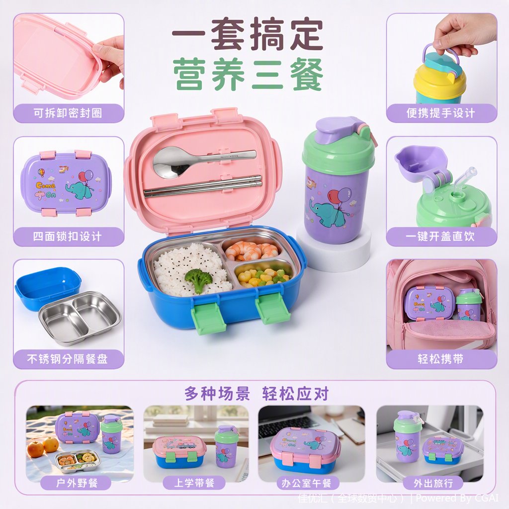Multi-functional sealed and fresh-keeping lunch box, portable plastic lunch box, household bento box with lid, large-capacity storage box Specification image