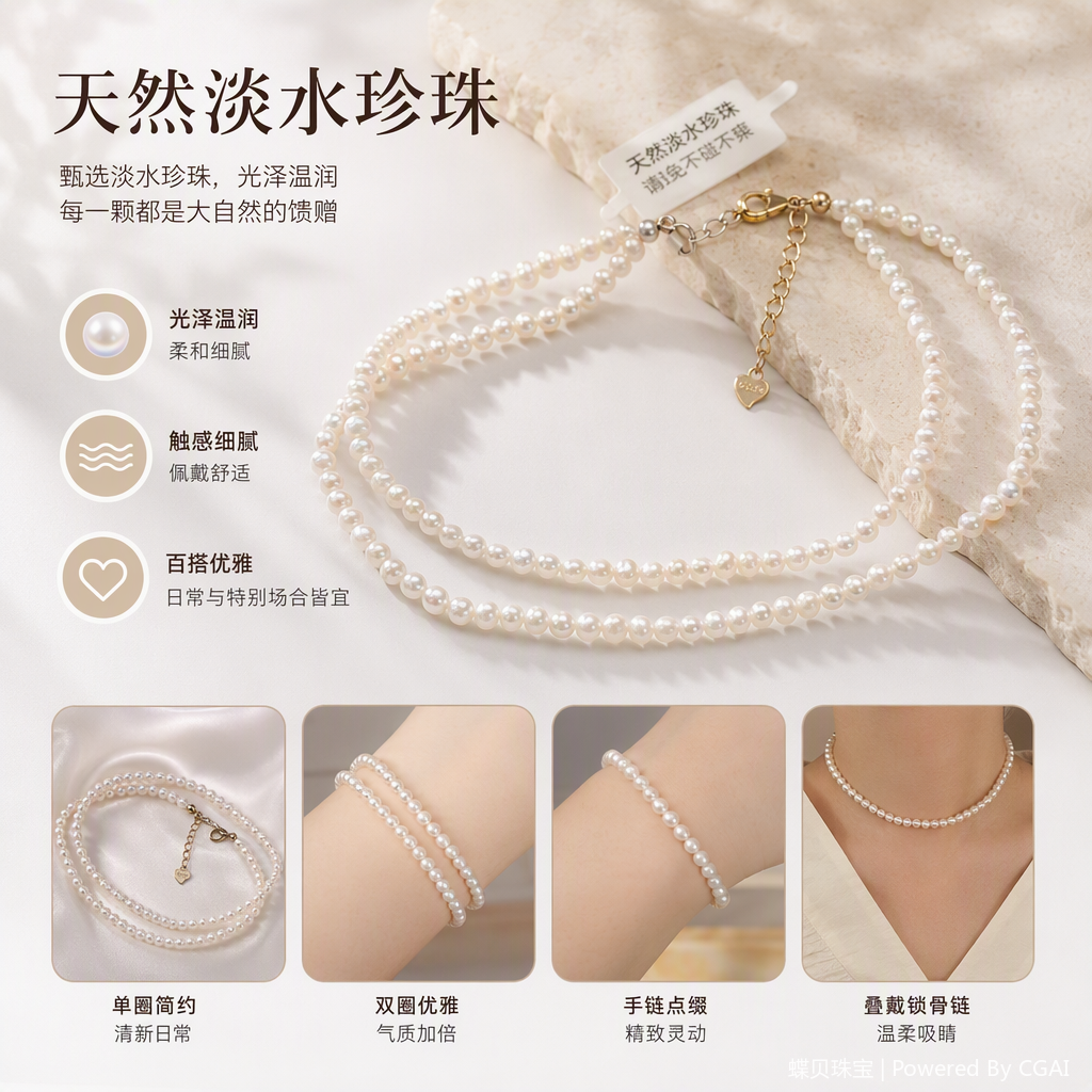 White background freshwater pearl necklace, silver clasp heart-shaped tag, gold clasp heart-shaped tag, natural pearl label. No return or exchange once torn