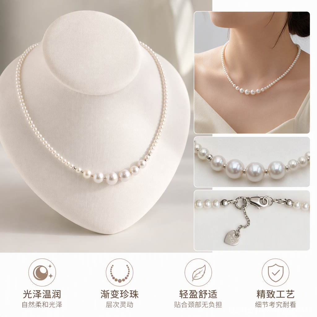 The pure white pearl necklace is a versatile, fashionable, simple and elegant gift jewelry with a wide variety of styles