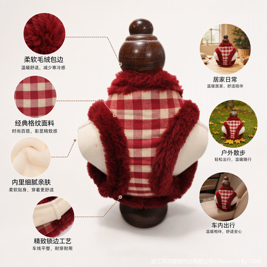 Fashionable and warm checkered plush vest for men and women, a loose and thick outerwear that is trendy and versatile for autumn and winter