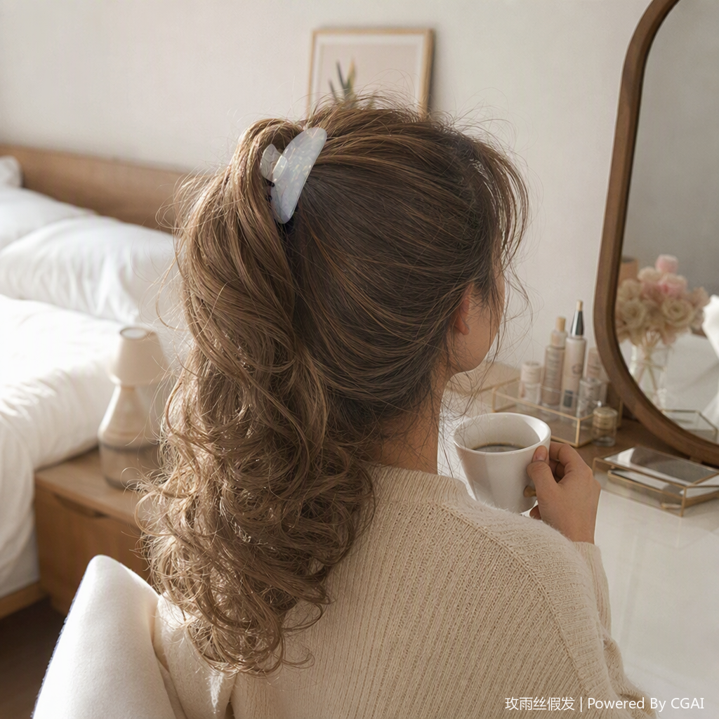 Natural and plump wig pieces, soft and fluffy, heat-free and easy to stick, light and comfortable home hair care products Item Picture