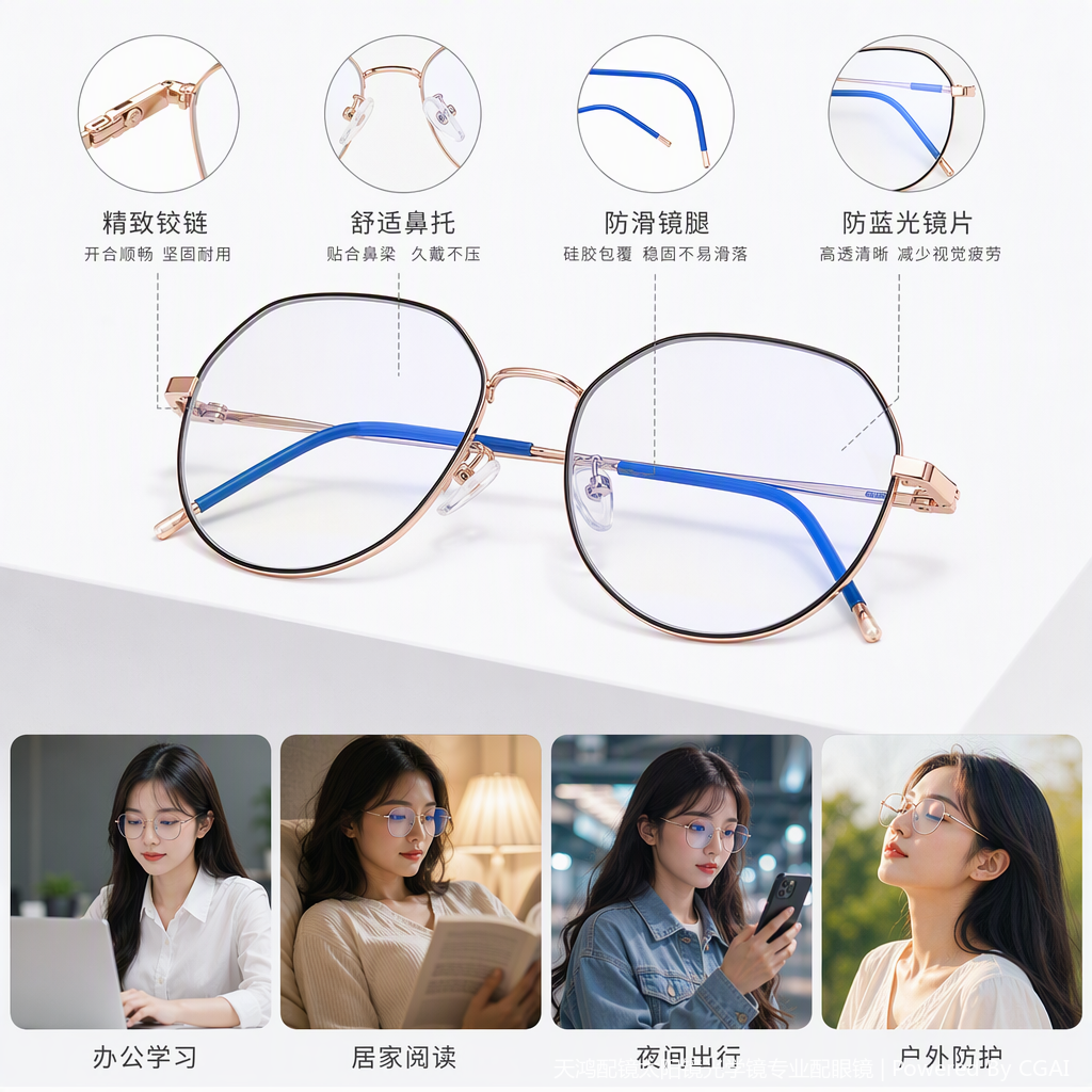 Fashionable and lightweight frame glasses for both men and women, simple and trendy spectacle frame, high-definition scratch-resistant spectacle frame accessories Specification image