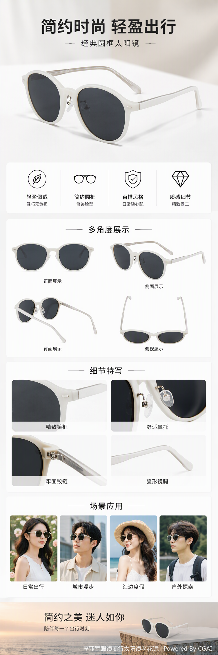 Fashionable polarized sunglasses for both men and women, UV-resistant, light and casual white sunglasses with a wide variety of styles pic 1
