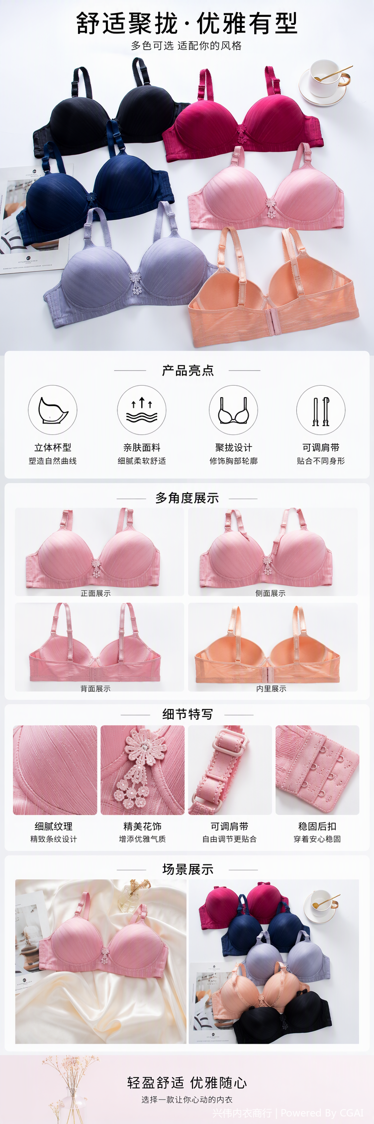 Multi-color lace comfortable bra and underwear set, sexy and breathable, a colorful combination for girls, trendy matching pic 1