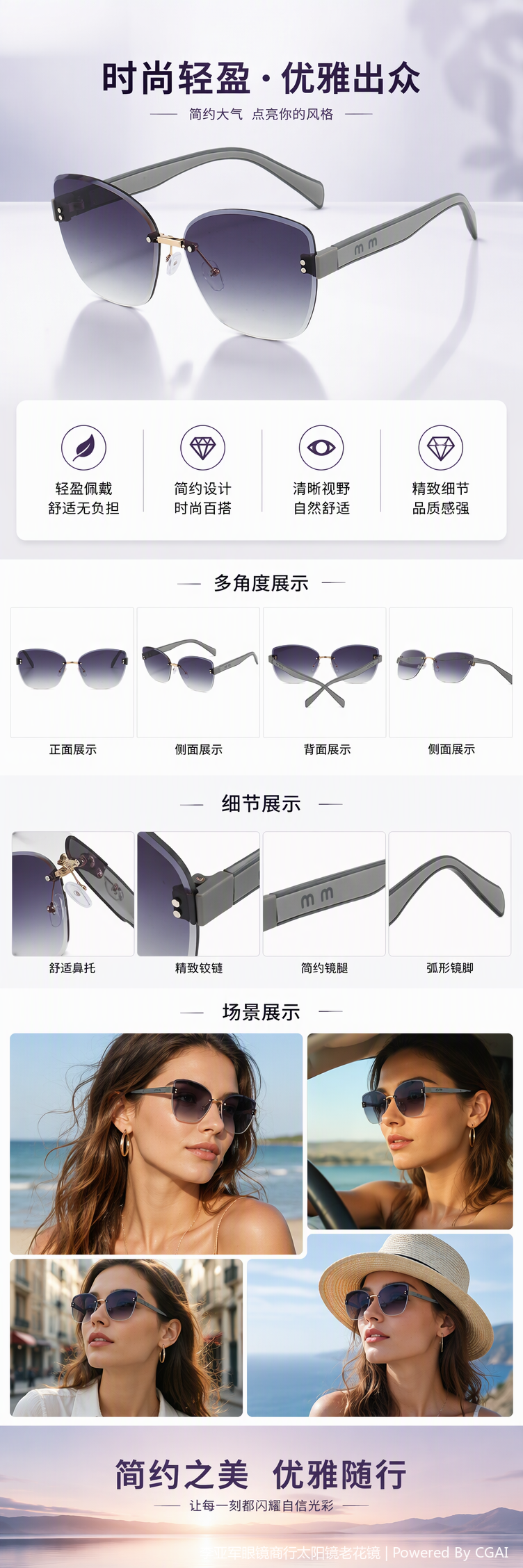 Fashionable grey frame gradient sunglasses with UV protection and polarized light, trendy sunglasses for both men and women pic 1