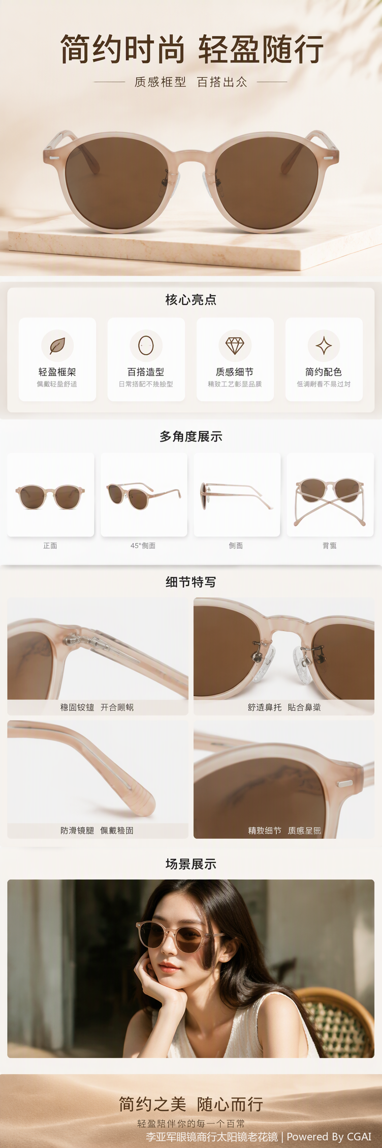 Fashionable pink transparent frame polarized brown lens sunglasses, trendy sun protection glasses for both men and women, casual style pic 1