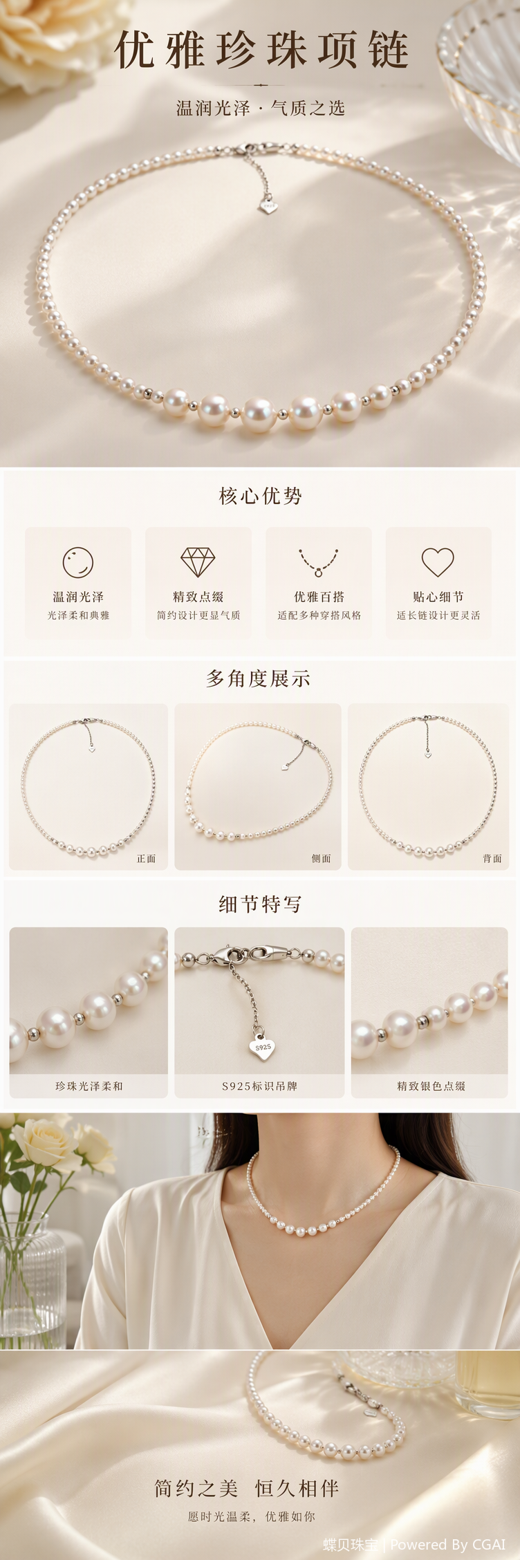 The pure white pearl necklace is a versatile, fashionable, simple and elegant gift jewelry with a wide variety of styles pic 1