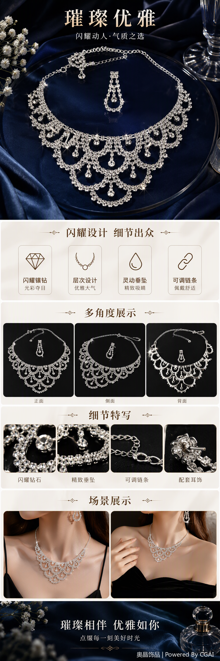 Plata con diamantes conjunto collar pendientes moda temperamento versátil estilo simple mujer accesorios caja de regalo pic 1