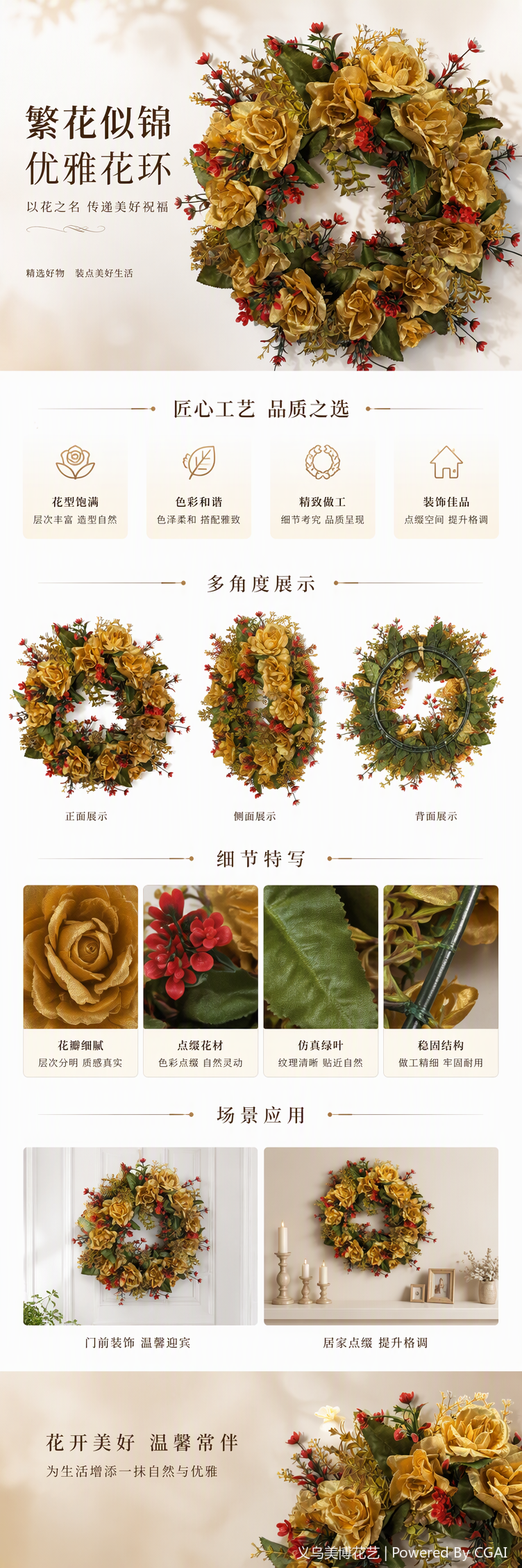 Golden rose garlands, hand-woven wedding decorations, headwear, festival gifts, promotional items, wedding supplies pic 1