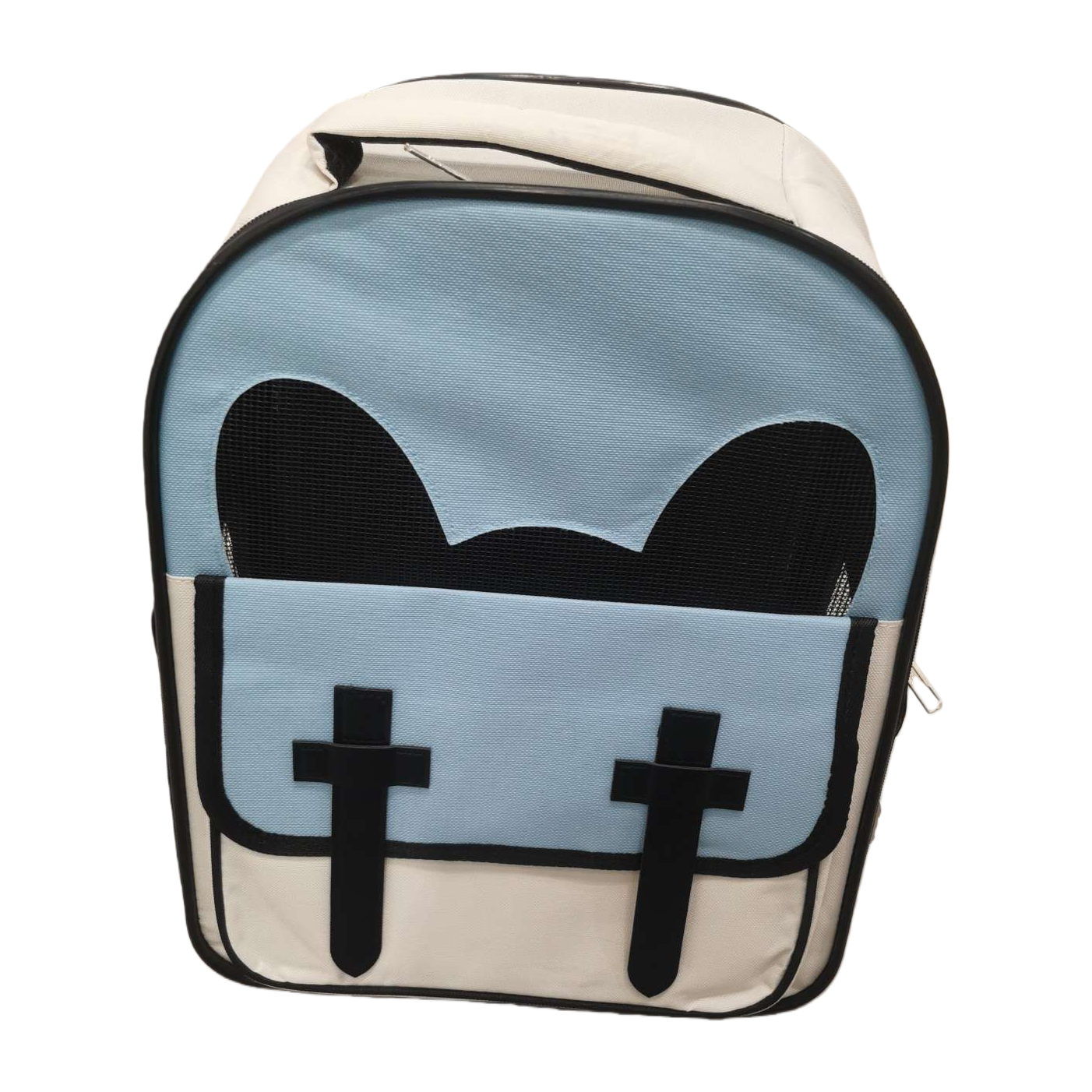 Fashionable mesh pet bag, light blue, black ears, casual and portable pet backpack, pet supplies, pet bag Item Picture