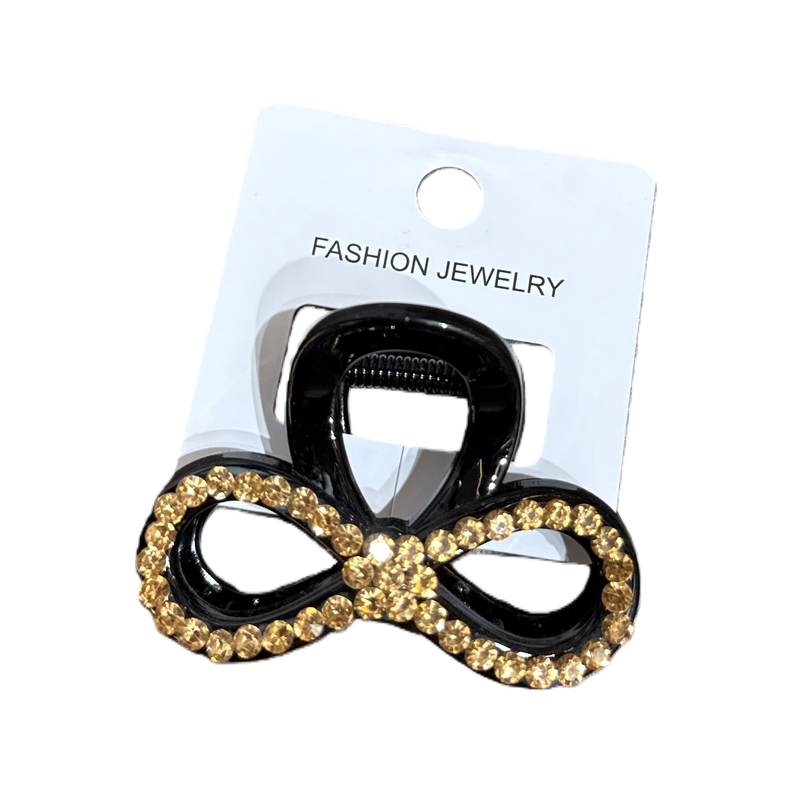 Fashionable black hair clip with gold and diamond bow, elegant hair accessory, hairstyle decoration, hair accessory for women Item Picture