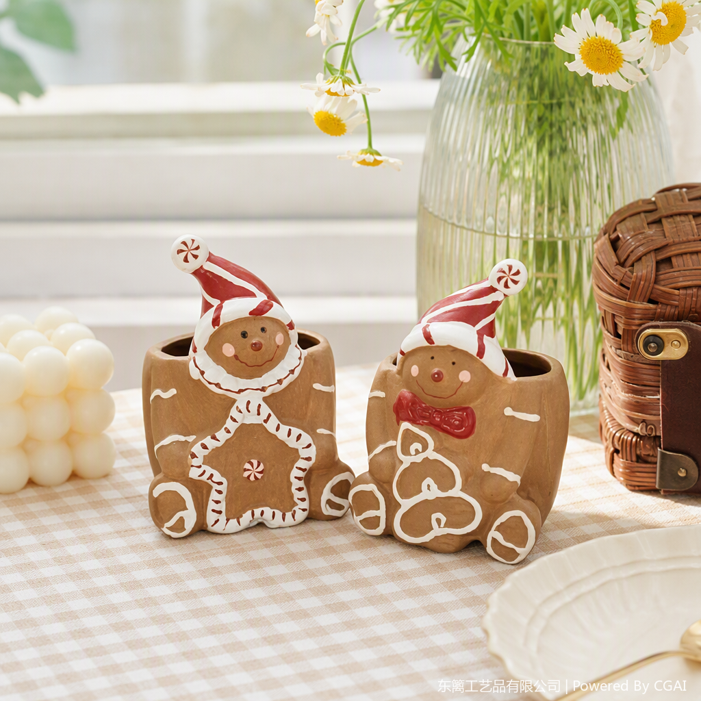 Creative brown gingerbread man decorative display, Christmas home decoration, festive atmosphere display, gift giving details Picture