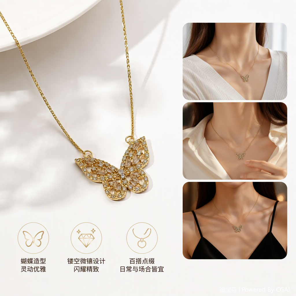 Fashionable golden butterfly-shaped necklace for women, simple and versatile Korean style, personalized accessory, gift decoration
