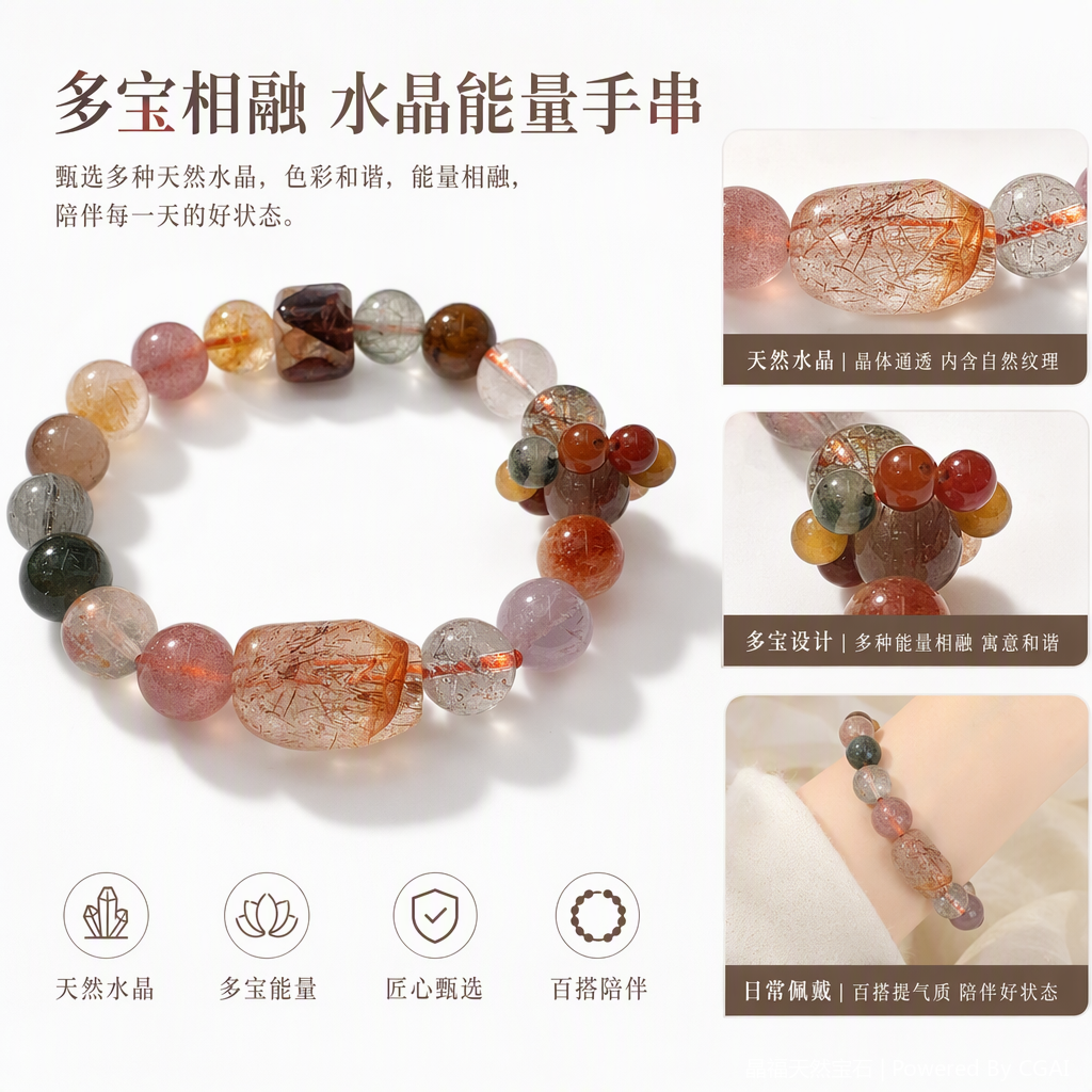 彩色水晶手链时尚手串多彩水晶手饰女款简约百搭手链礼物