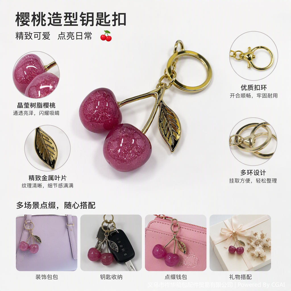 多彩樱桃造型钥匙挂件时尚创意个性钥匙链汽车钥匙扣礼品装饰品详情2