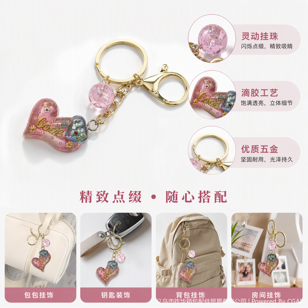 多彩心形钥匙挂件创意个性钥匙链情侣情侣礼品装饰品挂饰配件详情2