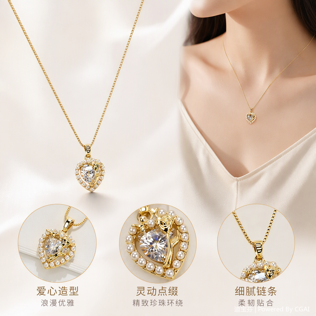 Fashionable golden necklace heart-shaped pendant, simple and versatile women's accessory gift for your girlfriend, couple style, trendy style