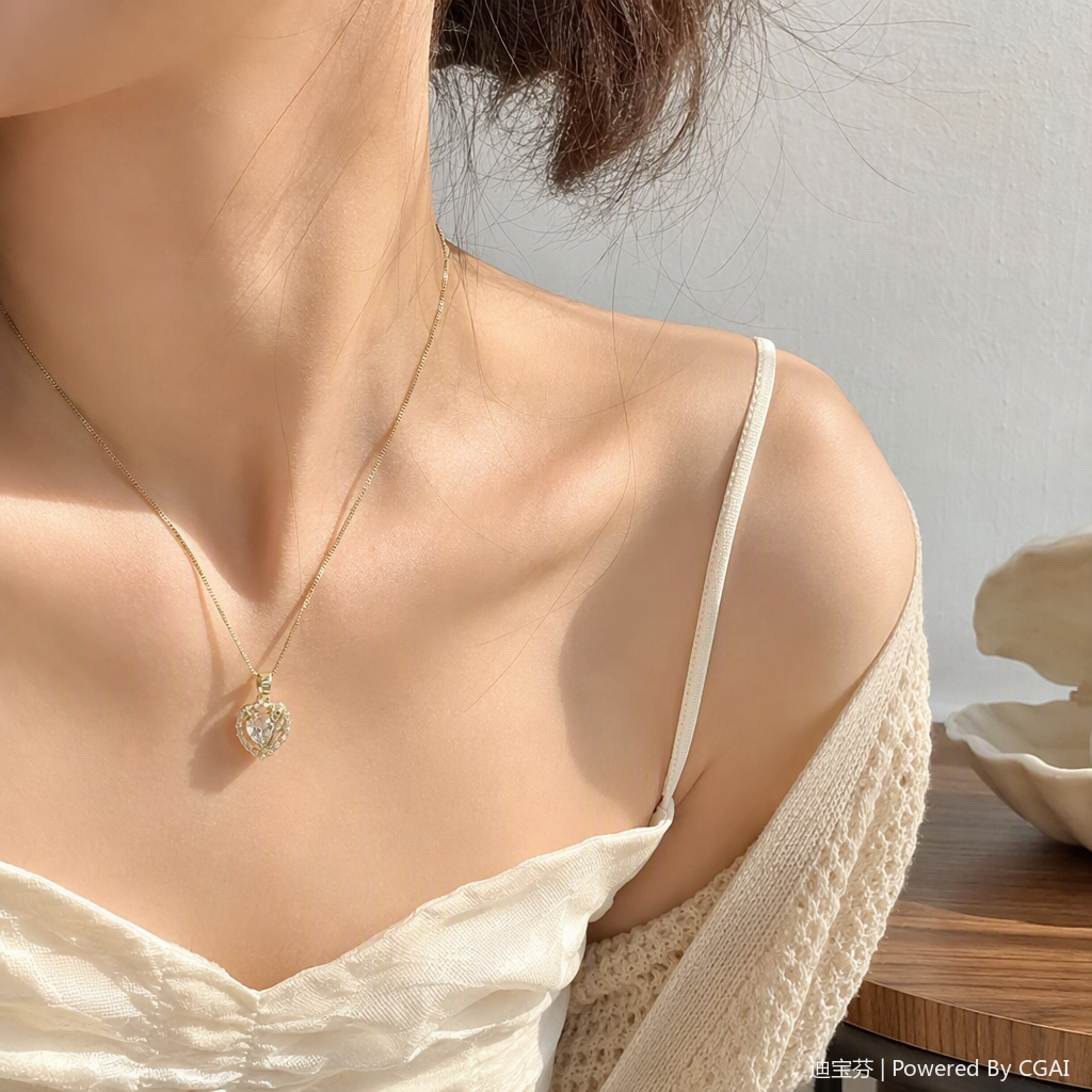 Fashionable golden necklace heart-shaped pendant, simple and versatile women's accessory gift for your girlfriend, couple style, trendy style details Picture