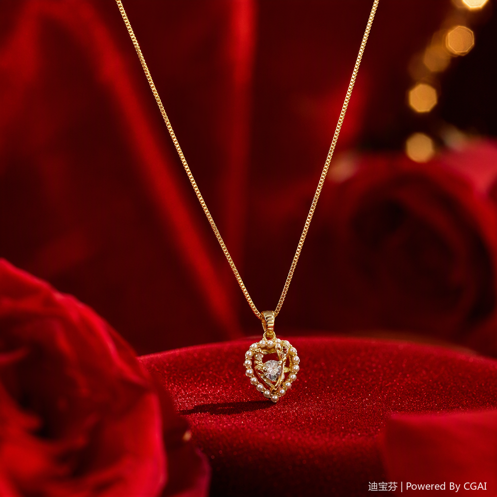 Fashionable golden necklace heart-shaped pendant, simple and versatile women's accessory gift for your girlfriend, couple style, trendy style Specification image