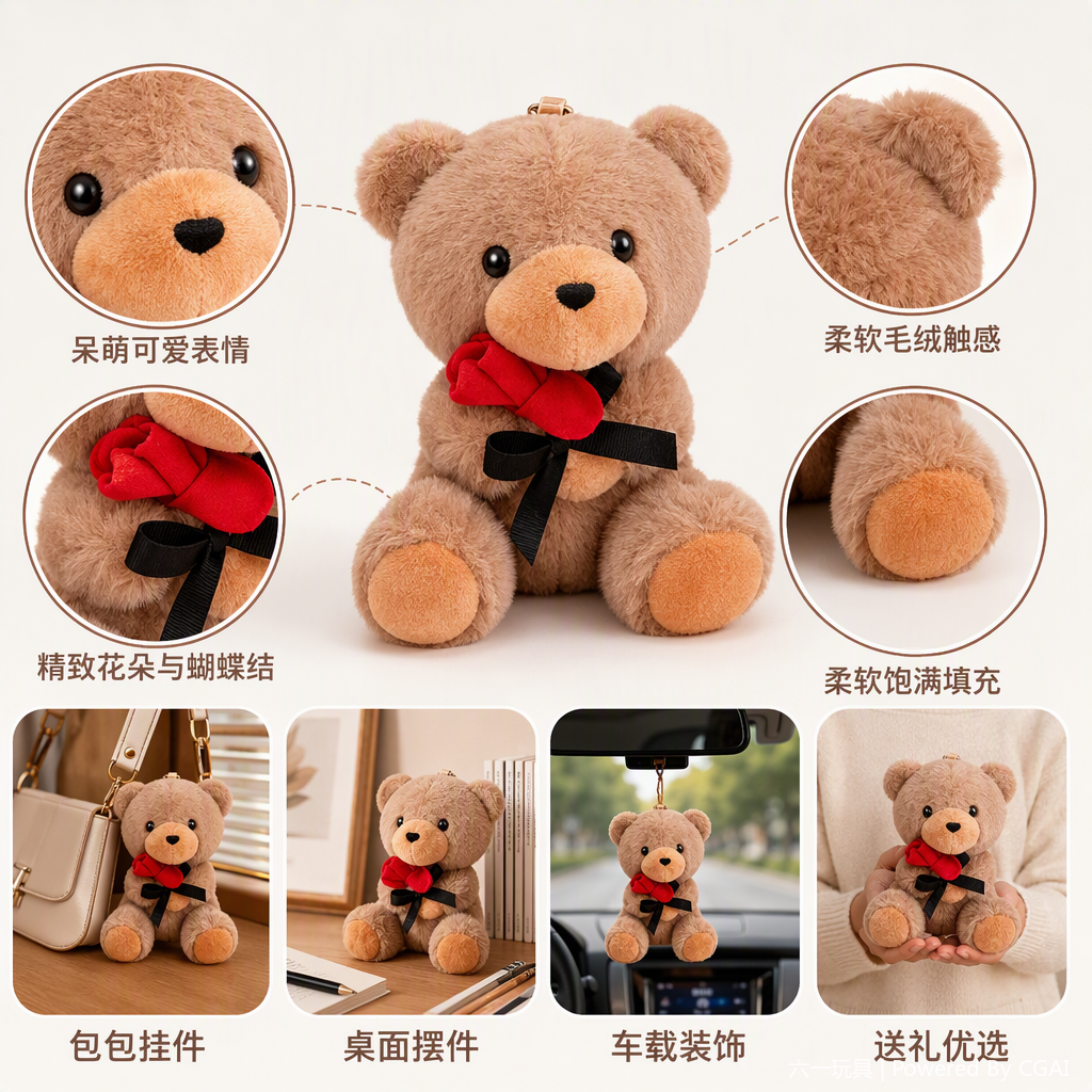 Four colorful teddy bear dolls, cute fabric dolls, children's gifts, collectible ornaments, home decoration Application Scenario