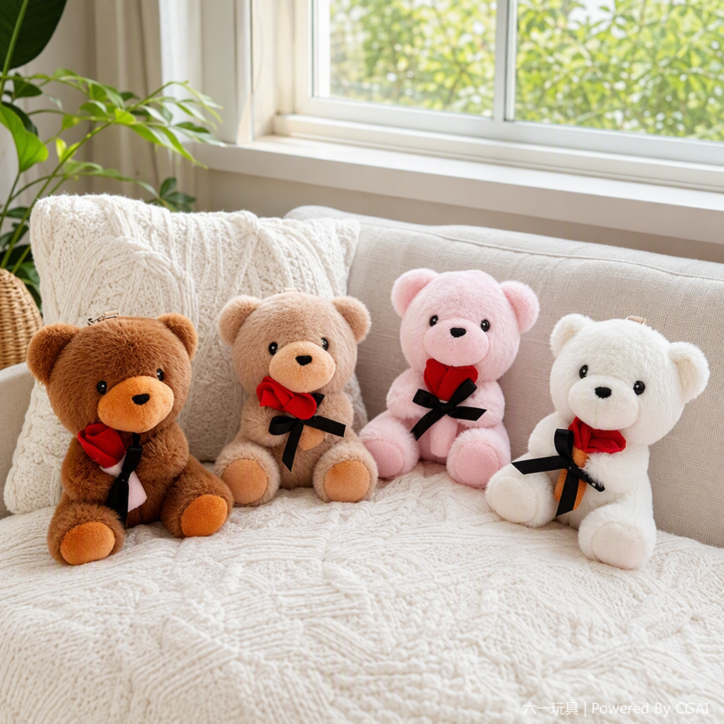 Four colorful teddy bear dolls, cute fabric dolls, children's gifts, collectible ornaments, home decoration details Picture