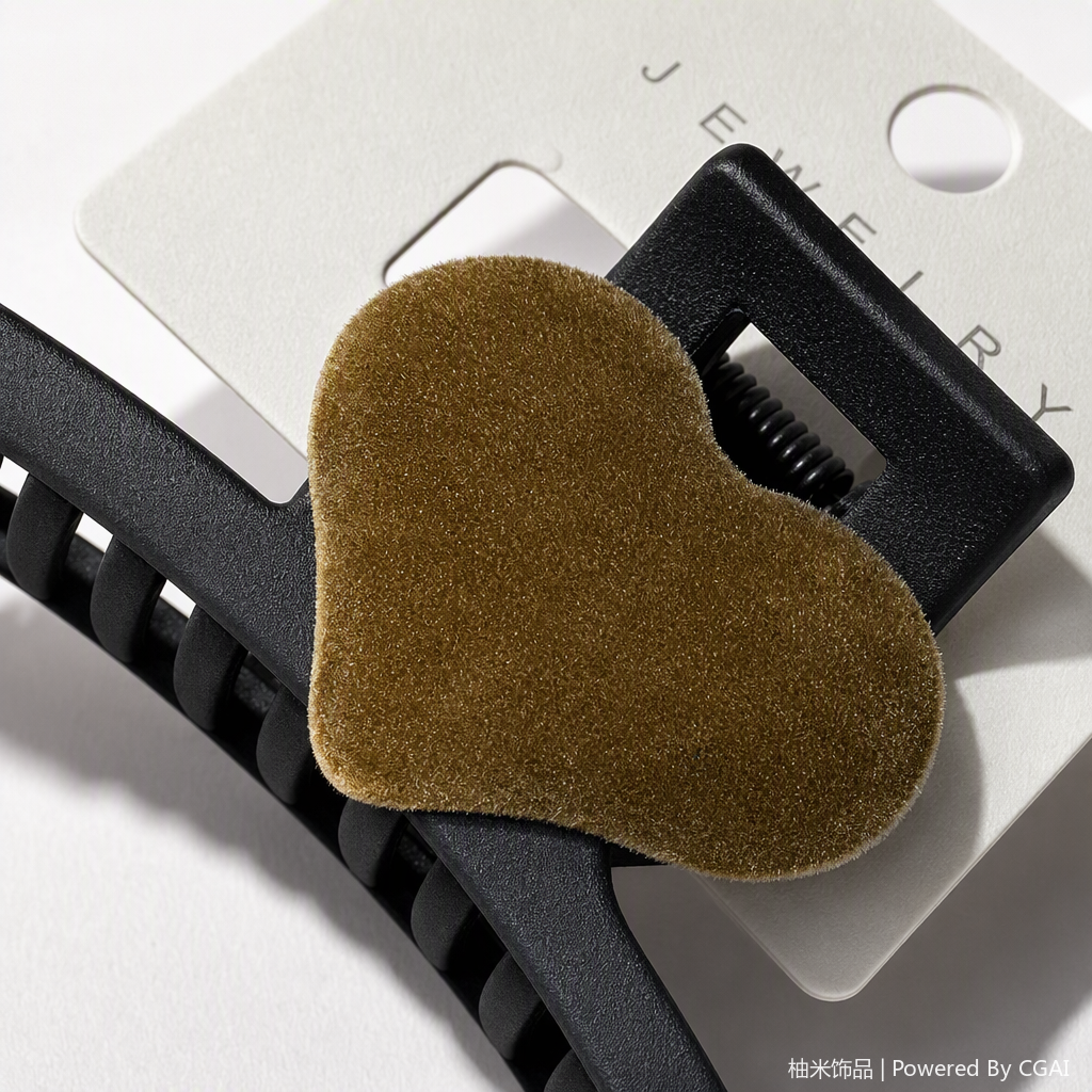 Fashionable black hair clip, golden heart-shaped velvet decoration, simple and versatile hair accessory, hair clip, hair accessory for women Application Scenario