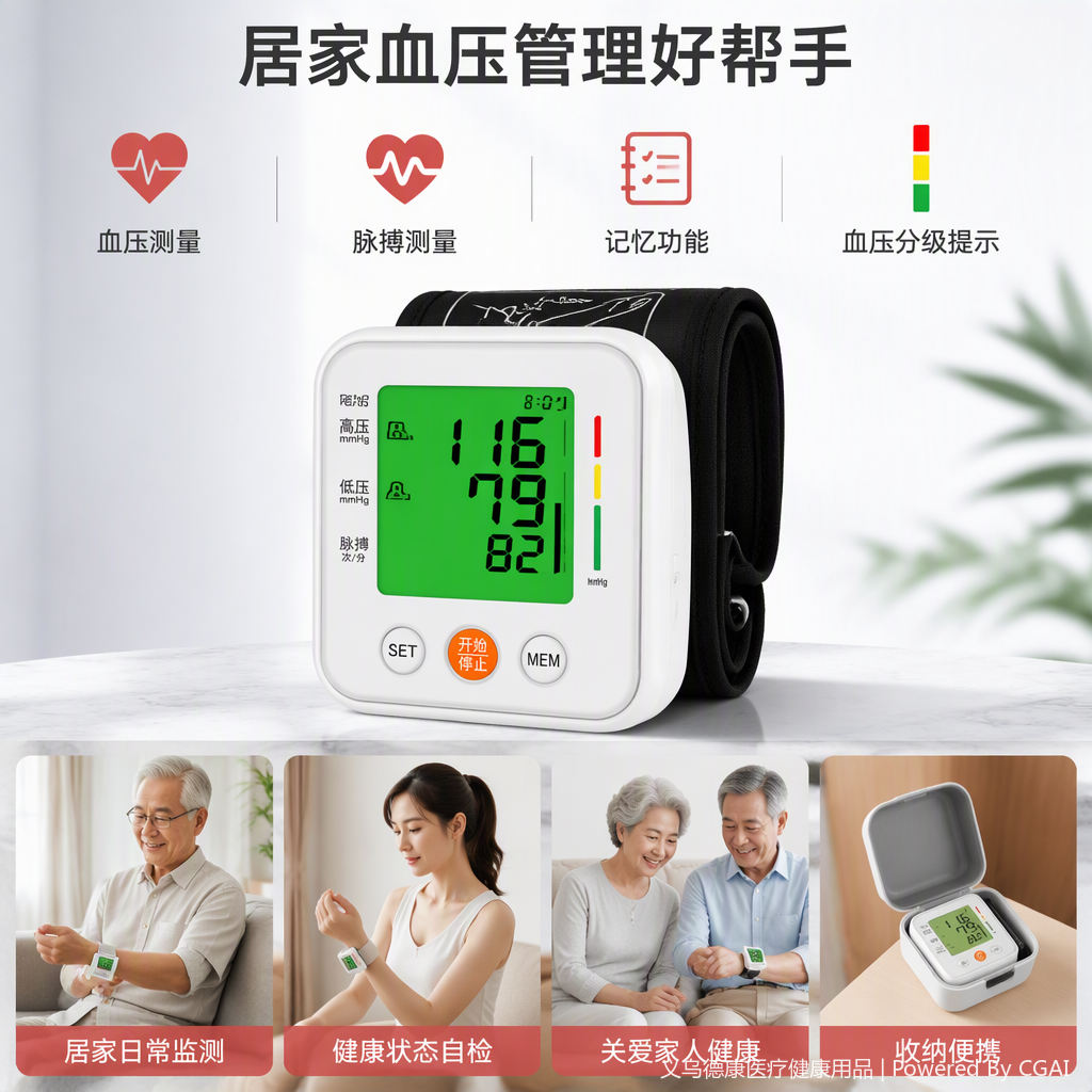 Home blood pressure monitor, medical maintenance, health monitoring, blood pressure meter, digital portable home blood pressure measurement instrument Application Scenario