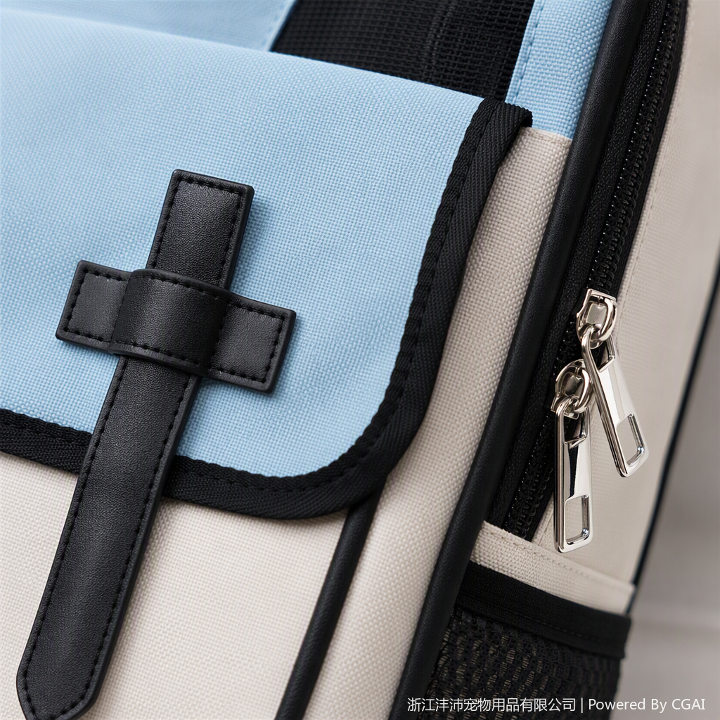 Fashionable mesh pet bag, light blue, black ears, casual and portable pet backpack, pet supplies, pet bag Application Scenario