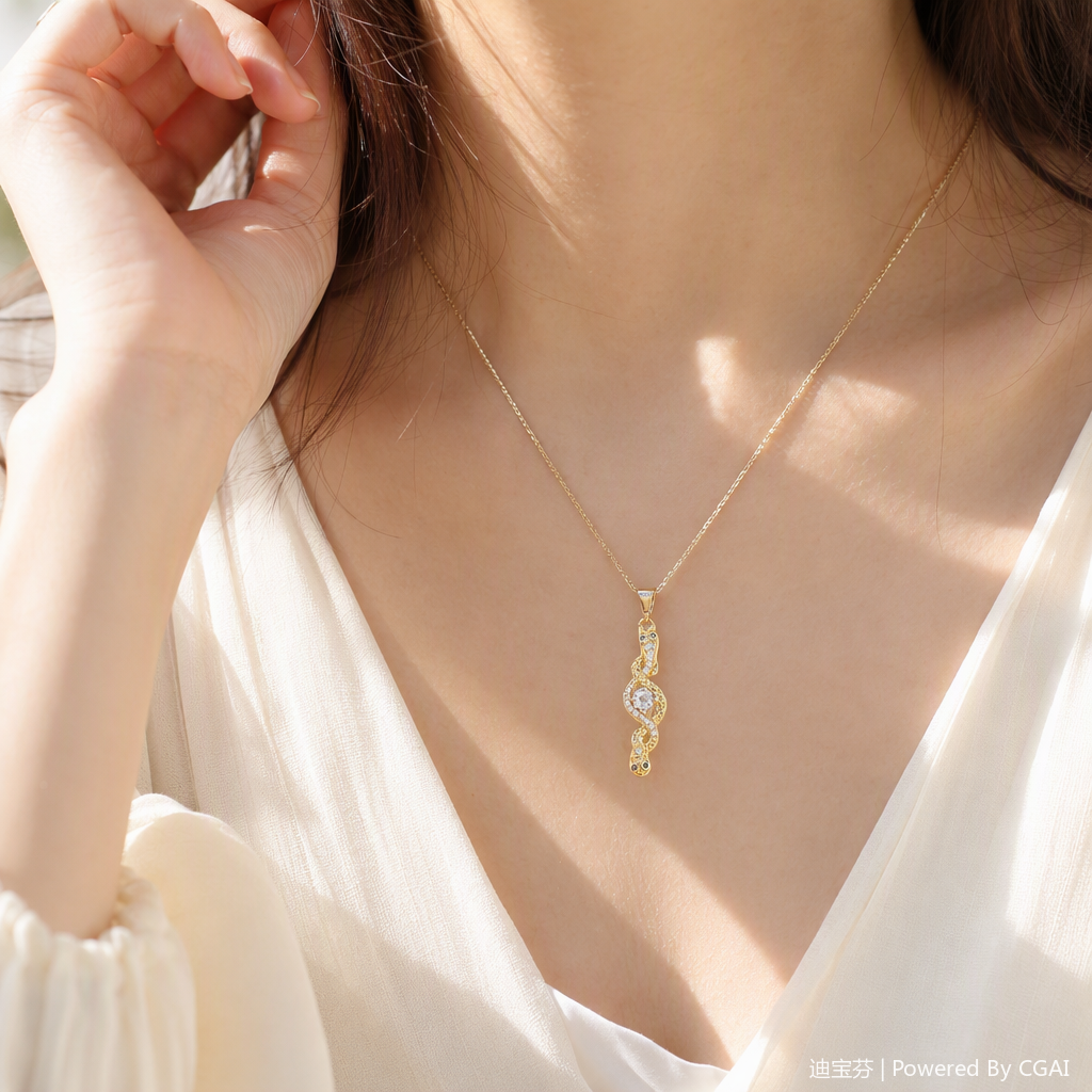 This fashionable golden snake-shaped design necklace is a trendy, individualistic and versatile accessory for women. It is a simple necklace and accessory details Picture