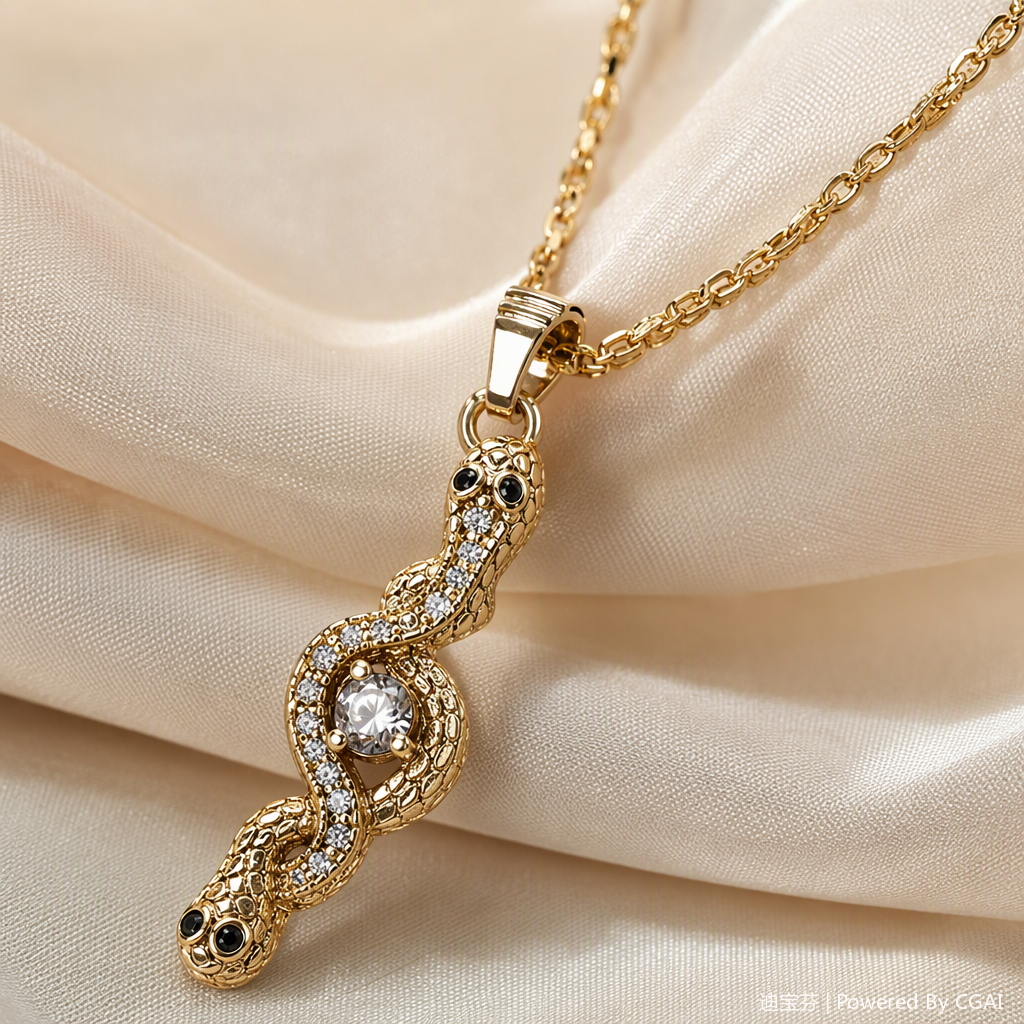 This fashionable golden snake-shaped design necklace is a trendy, individualistic and versatile accessory for women. It is a simple necklace and accessory Application Scenario