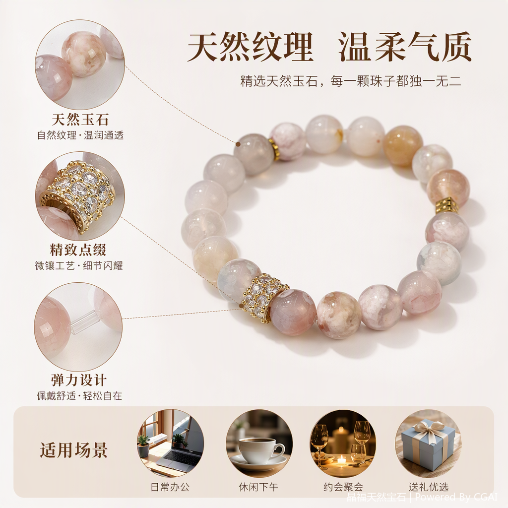 粉色玛瑙手链女韩版简约时尚情侣手串手饰送女友礼物温暖百搭款