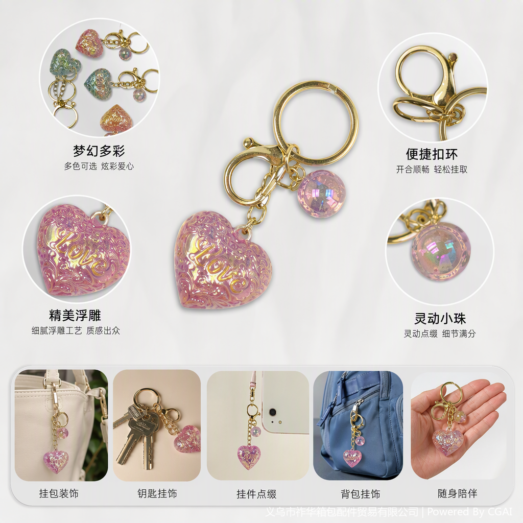 多彩心形钥匙挂件创意个性钥匙链情侣情侣礼物装饰品时尚潮流配件详情2