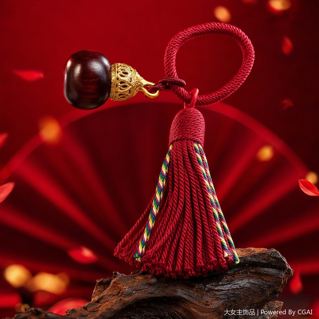 احتوت القامة الذهبية من خرز الخشب الاحمر على زخارف ذات اللون الاحمر Specification image